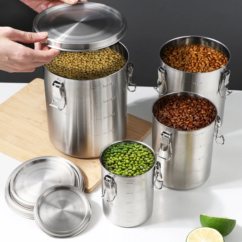 Stainless Steel Airtight Sealed Canister Home Coffee Beans Tea Leaf Tanks Food Container Cereal Storage Can Kitchen Organizer