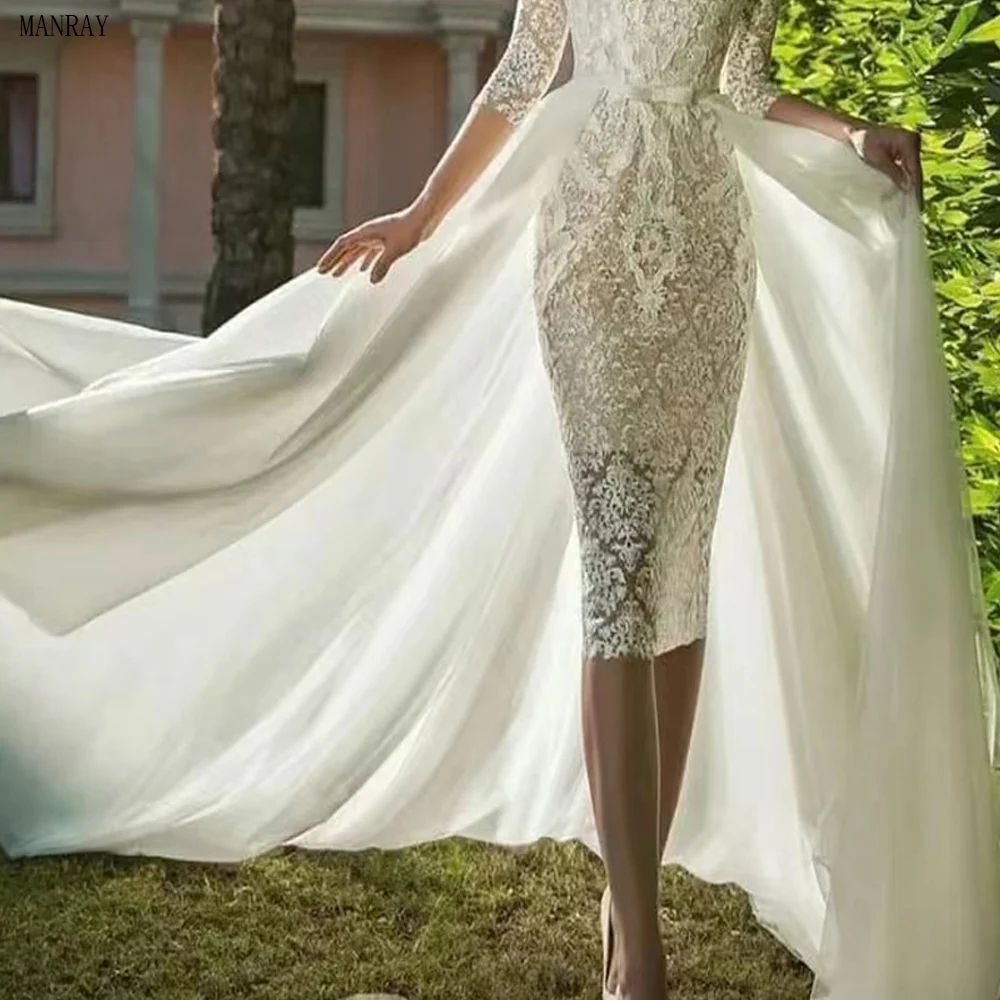 Vestidos de novia bohemios desmontables, falda de tren de gasa blanca extraíble para vestidos de noche, sobrefalda