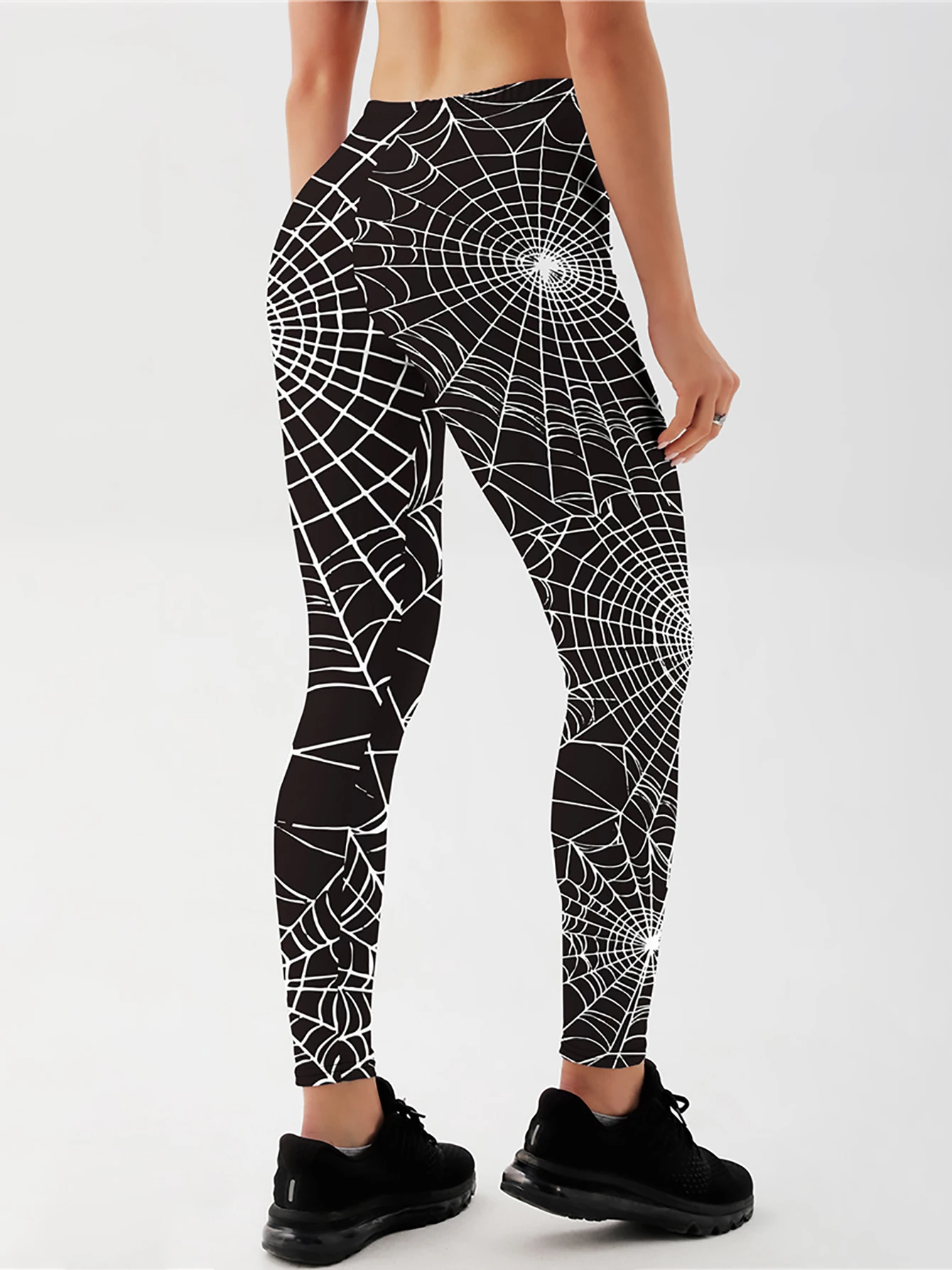 Qickitout Sexy Women\'s Black Leggings Print Spider Web Grid Push Up Fitness Legging Slim workout Legging