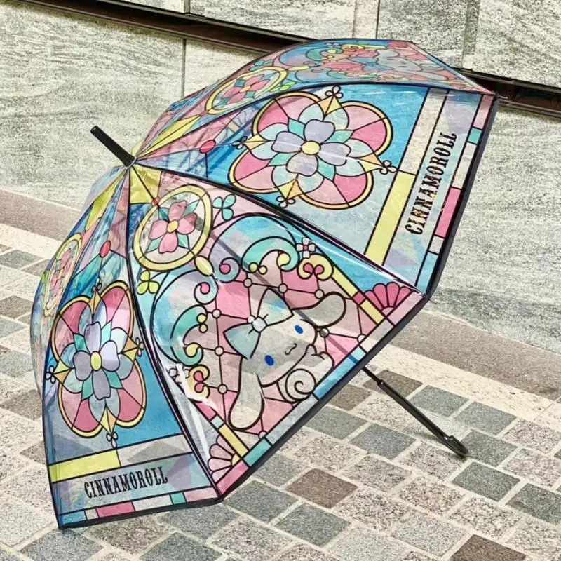 

New Sanrio Umbrella Kawaii HelloKitty Kuromi Cinnamoroll Cartoon Print Long Handle Umbrella Cute Girl Outdoor Sunshade Umbrella