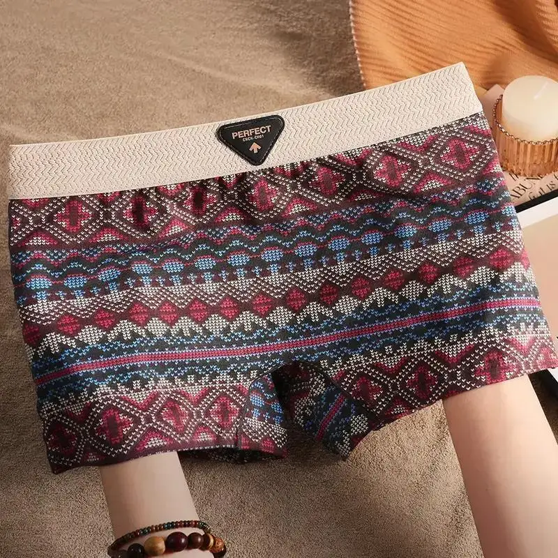 Pure Cotton Breathable Comfortable Retro Ethnic Style Trendy Anti-Light Pants New 2025 Ladies Underwear Four Corners