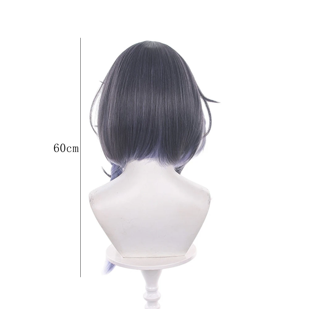 Cosplay Wig Long Grey Purple Ombre Blonde Streak Side Braid Bangs Synthetic Heat Resistant Anime Halloween Party Women Girls