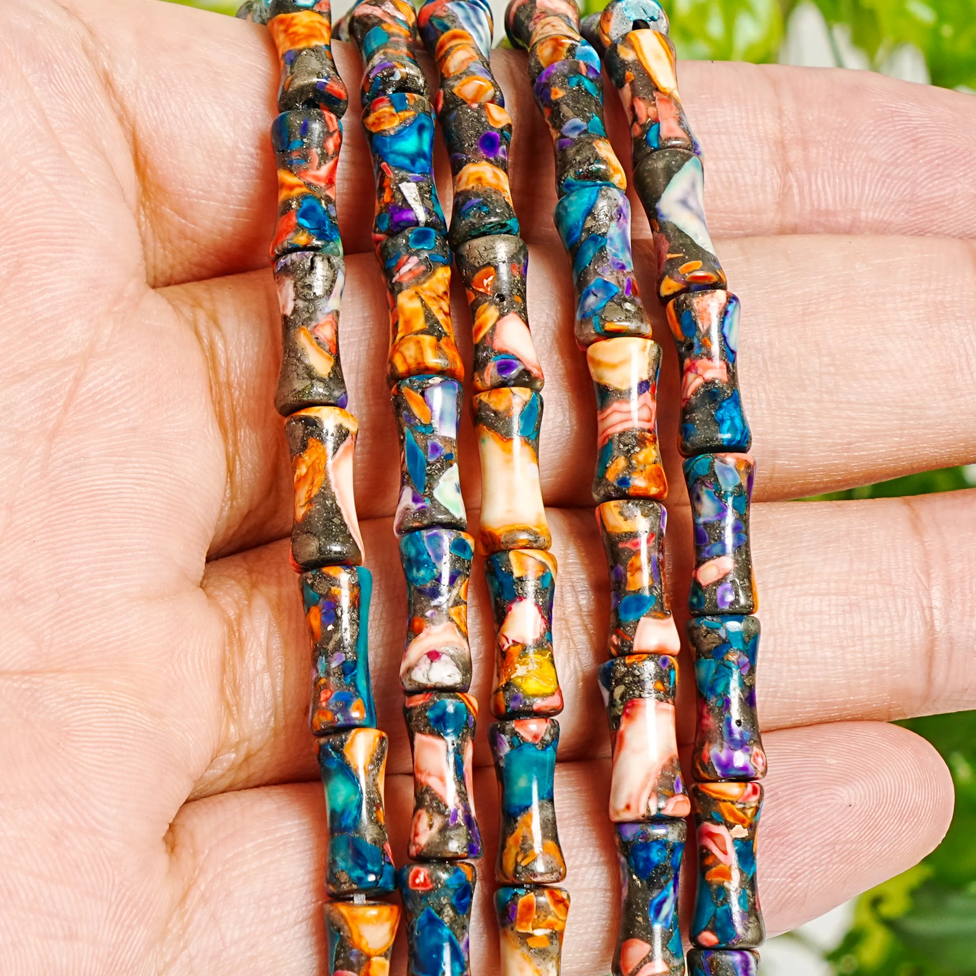 5x12MM Multicolored Turquoise Beads Gold Thread Bamboo Joint Shape Polished Loose Beads For DIY Jewelry Making Bracelet DIY Dyed 3