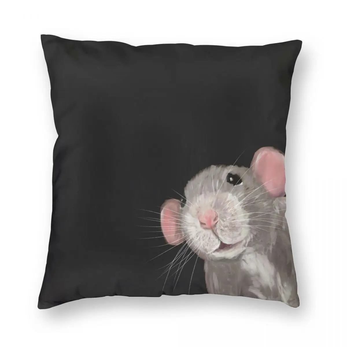 Curious Little Rat Peeking Square Pillowcase Polyester Linen Velvet Printed Zip Decor Home Cushion Cover