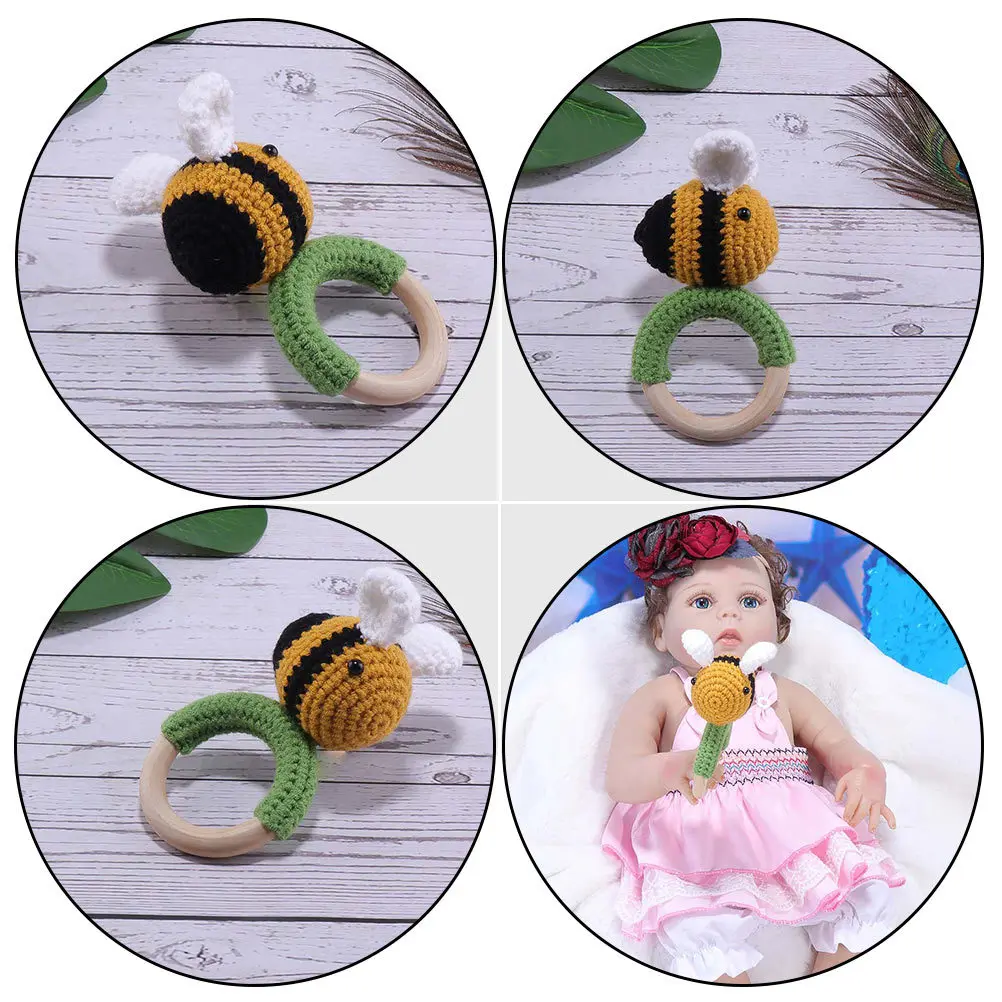 1Pcs Bee Shaped Rattle Baby Knitted Molar Appease Plaything Lightweight Portable Soothing Early Education
