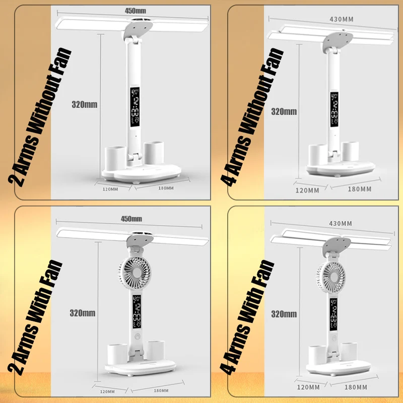 مصباح مكتبي للعناية بالعين مع مروحة ، شاشة عرض ليد ، ساعة رقمية ، usb ، تحكم باللمس ، 3 ألوان ، مصباح ليلي قابل للطي #6