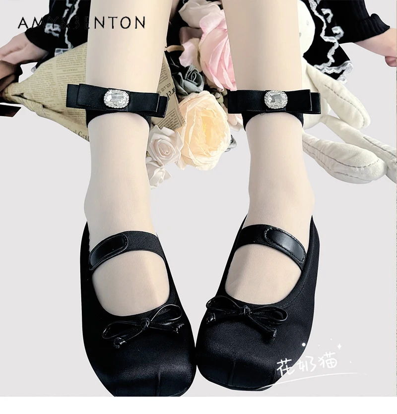 

Original Elegant Sweet Ballet Style Bow Rhinestone Socks Women Summer Thin Versatile Cute Socks Japanese Lolita Kawaii Socks