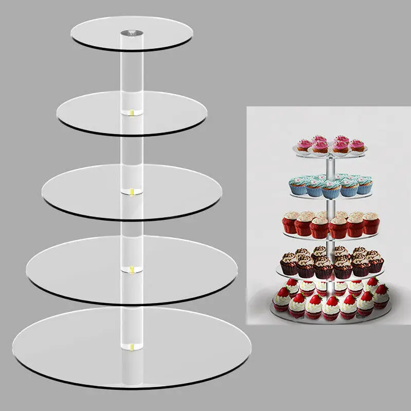 5-Layer Cake Rack Acrylic Round Plexiglas Clear Wedding Cake Stand Dessert Holder