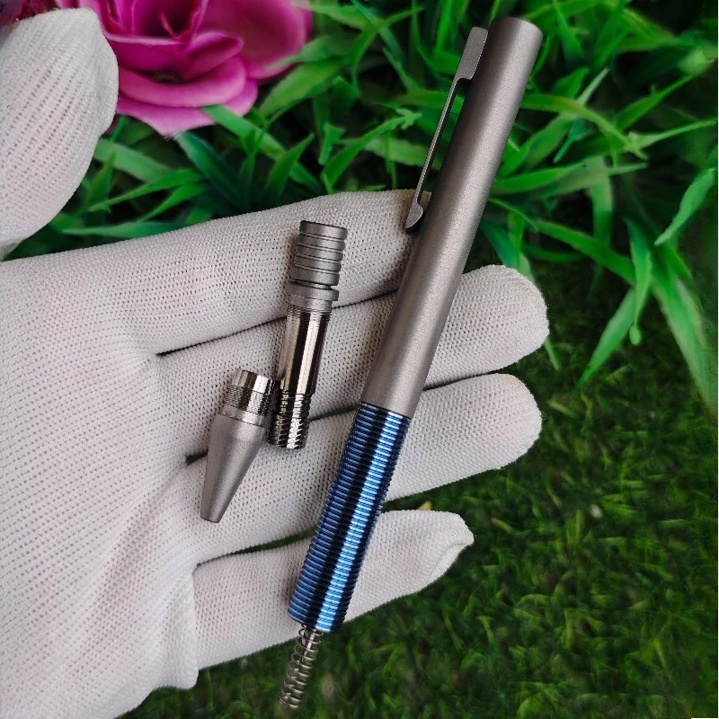 BALAOYE All Blue Titanium Alloy Ball Pen Silver Top Rotating Core with Universal G5 Pen Core Black 0.5 Popular Luxury Stationery
