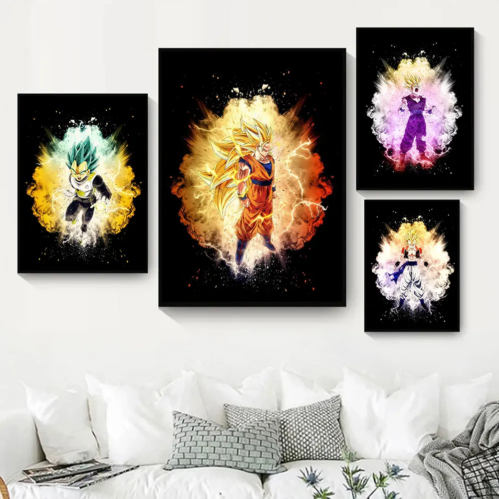 Dragon Ball Poster Anime Peripheral Vegetto Goku Canvas Painting Wall Art Watercolor Modern Mural for Living Room Decor Gifts