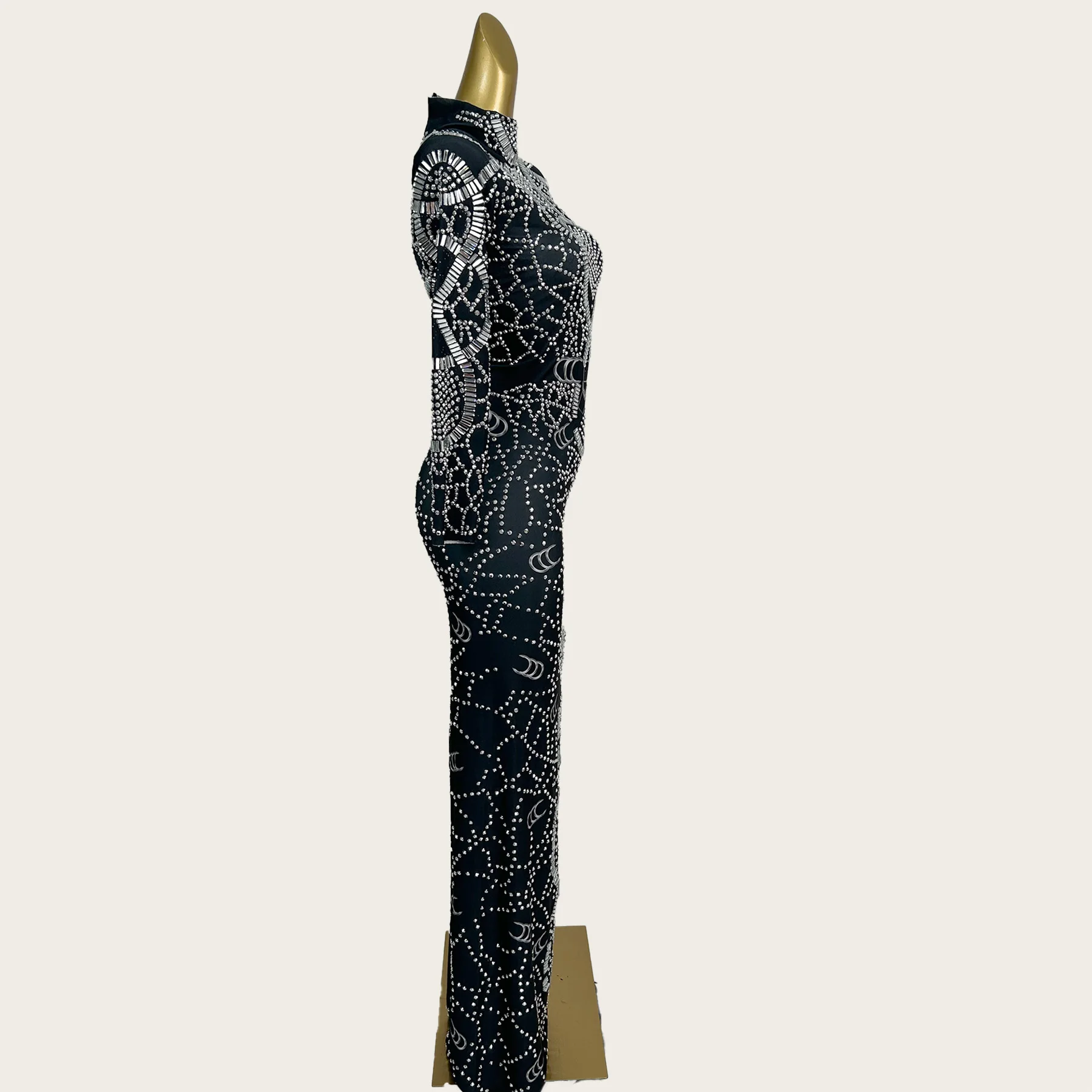 

Luxury Sparkly Rhinestone Tight Fitting Long Dress Club Night Party Outfit Sexy Women Party Elegant Mesh Evening Gown Heihuan