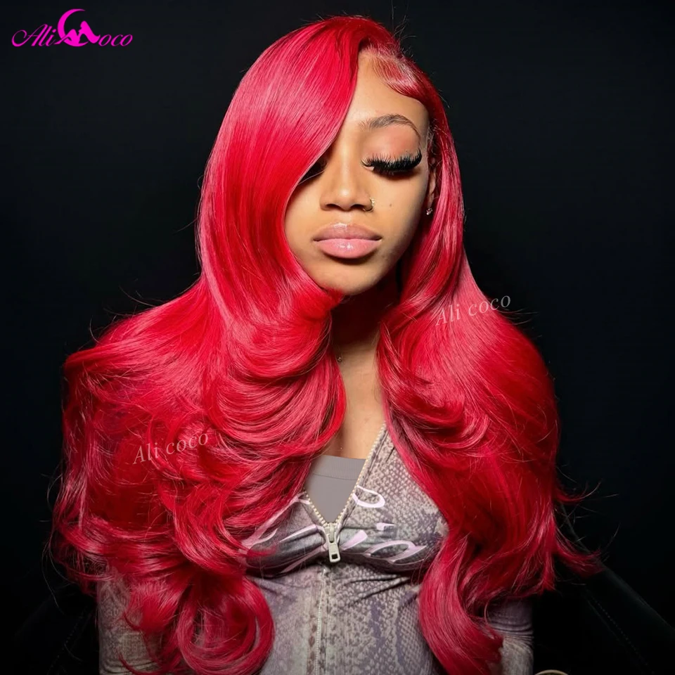 

Hot Red 13x6 Lace Frontal Human Hair Wigs Brazilian Colored Body Wave 13x4 Lace Front Wig 5x5 Closure Wig 180 Density For Women
