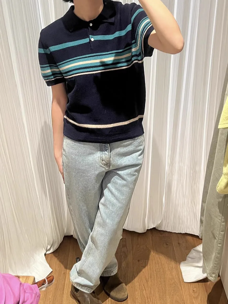 

East Gate Stripe Вязаный irt ort Sve Color Blo Vintage College Sle Свободный топ для похудения Влажный впитывающий пот Sum...