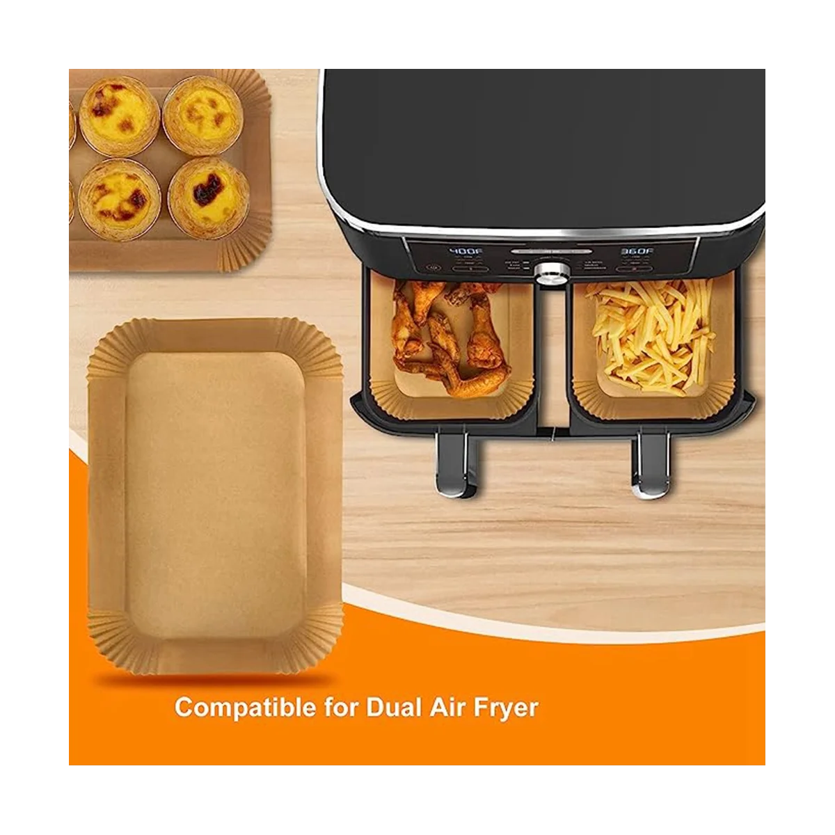 الهواء المقلاة بطانات مستطيل ، الهواء المقلاة بطانات ل النينجا DZ201 ، DZ401 ، الهواء المقلاة الخبز ورقة ل النينجا فودي المزدوج ، 100 قطعة