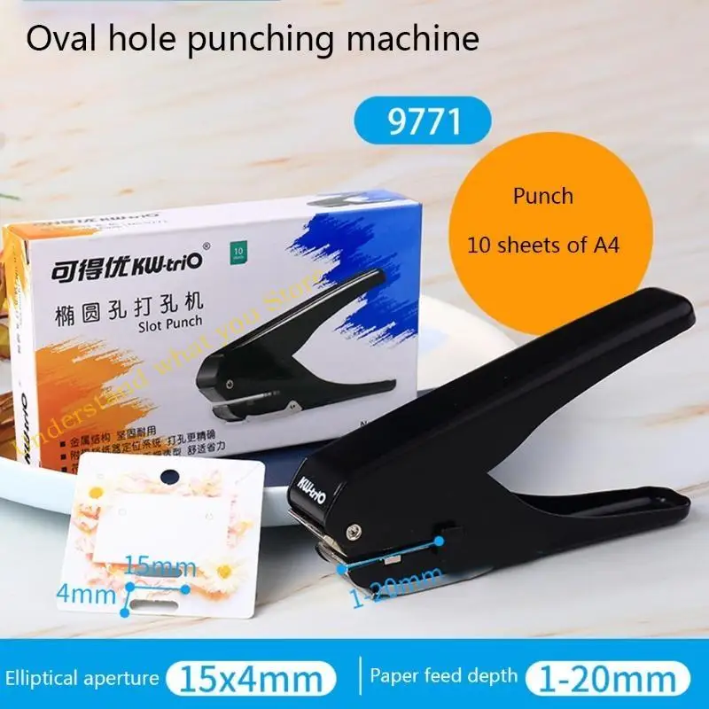 J60A Multifunctional Single Hole Oval Hole Puncher Paper Capacity 10 Sheets with Positioning Ruler Confetti Storage Bin
