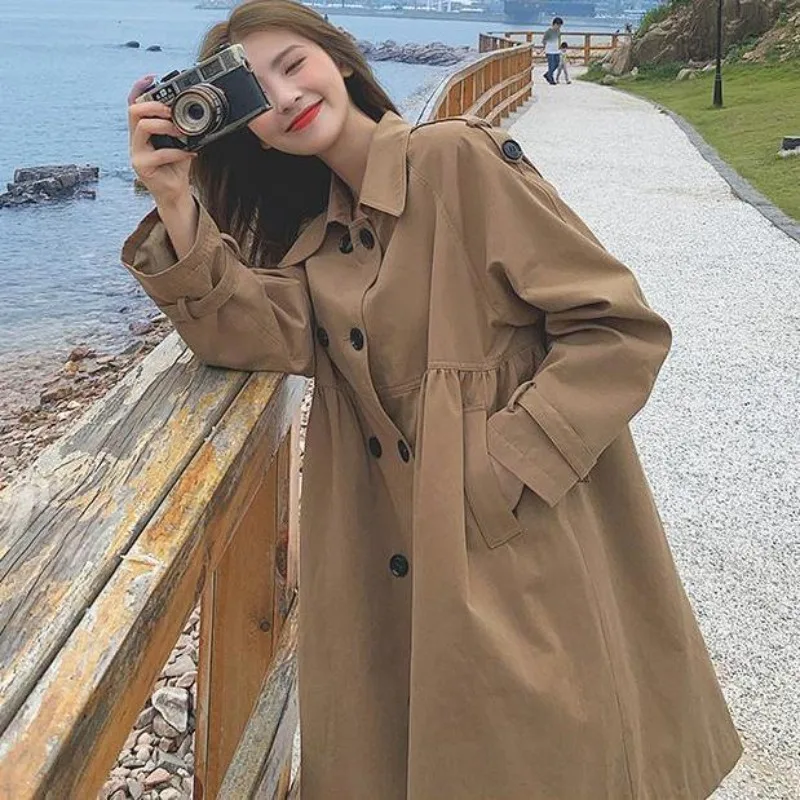 

Trench Coat in The Long 2024 New French Double-breasted Korean Version of Loose Small Casual Coat Early Autumn Blouse Women