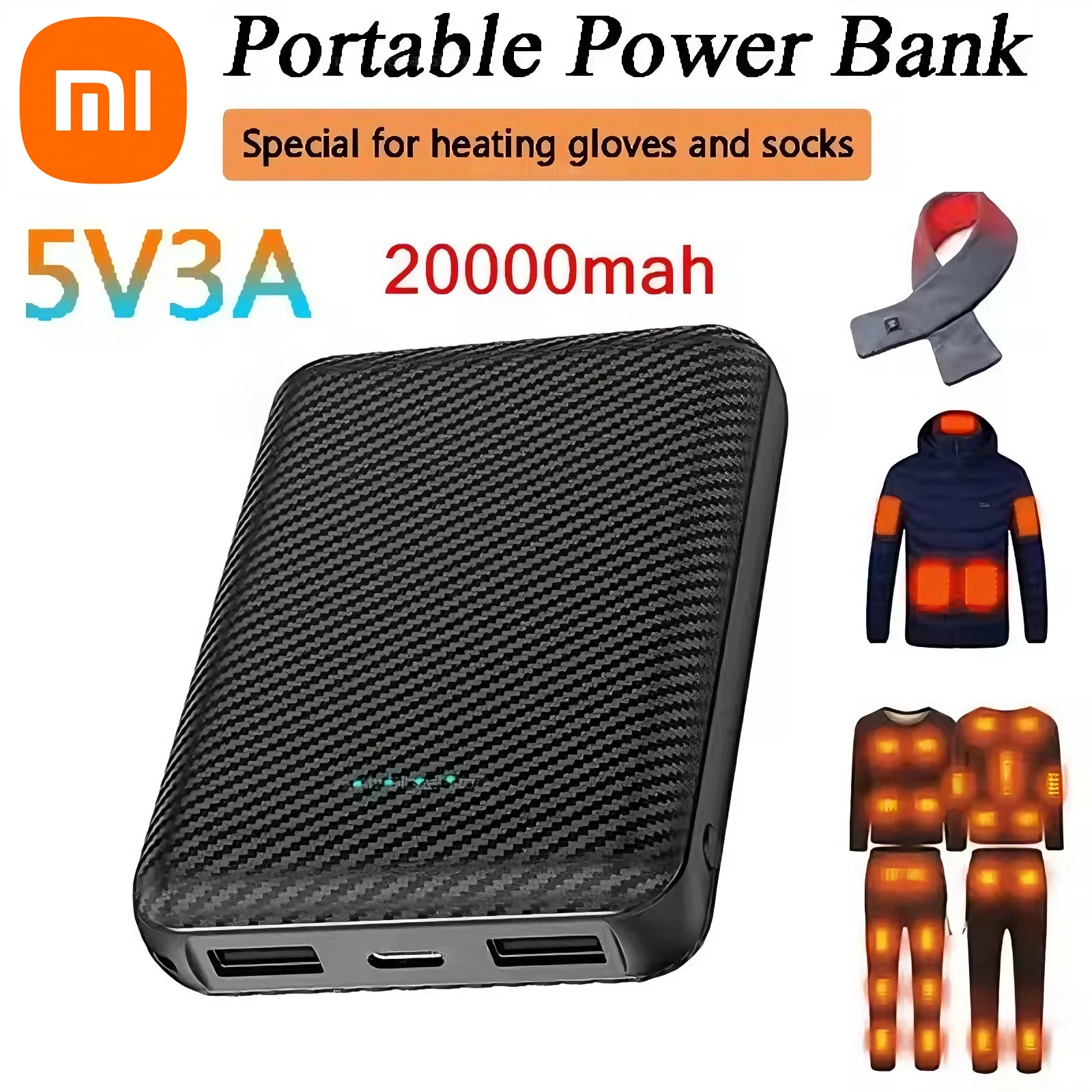 Mini Power Bank ultra mince, batterie externe à charge rapide, 20000mAh, chauffage, manteau imbibé, veste en émail, écharpe, chaussettes, isot2025