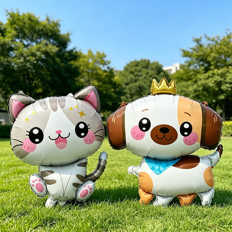 Cartoon Katze Hund Folienballons Kawaii Kätzchen Welpen Tierballons für Kinder Jungen Mädchen Geburtstagsparty Babyparty Deko-Zubehör – Detail 1