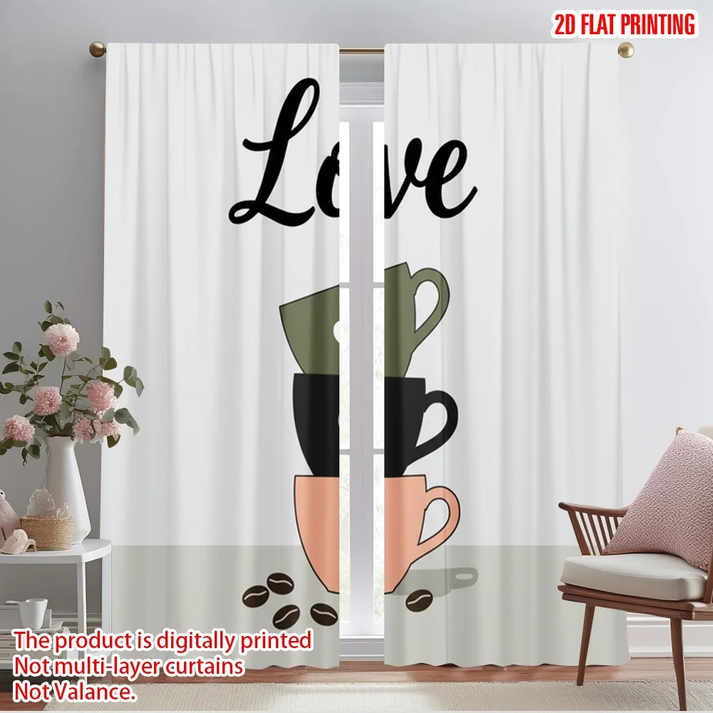 

2pcs 2D flat printing Curtain Love Coffee Cups Polyester Without Electricity Birthday Party Perfect for Outdoor Holiday