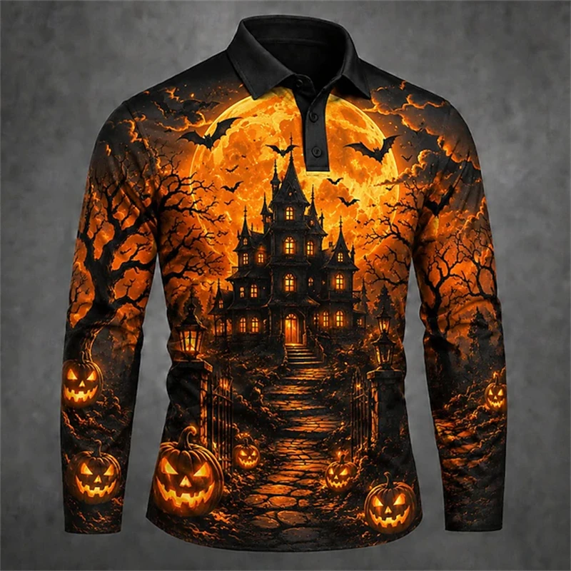 Women's Autumn Halloween Long-Sleeve Polo Shirt 