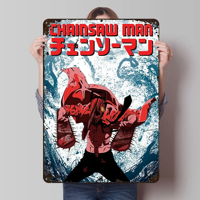 Chainsaw Man Tin Sign Wall Art Poster Home Decor Vintage Retro Metal Signs for Home Decoration Gaming Room Decoration Interior