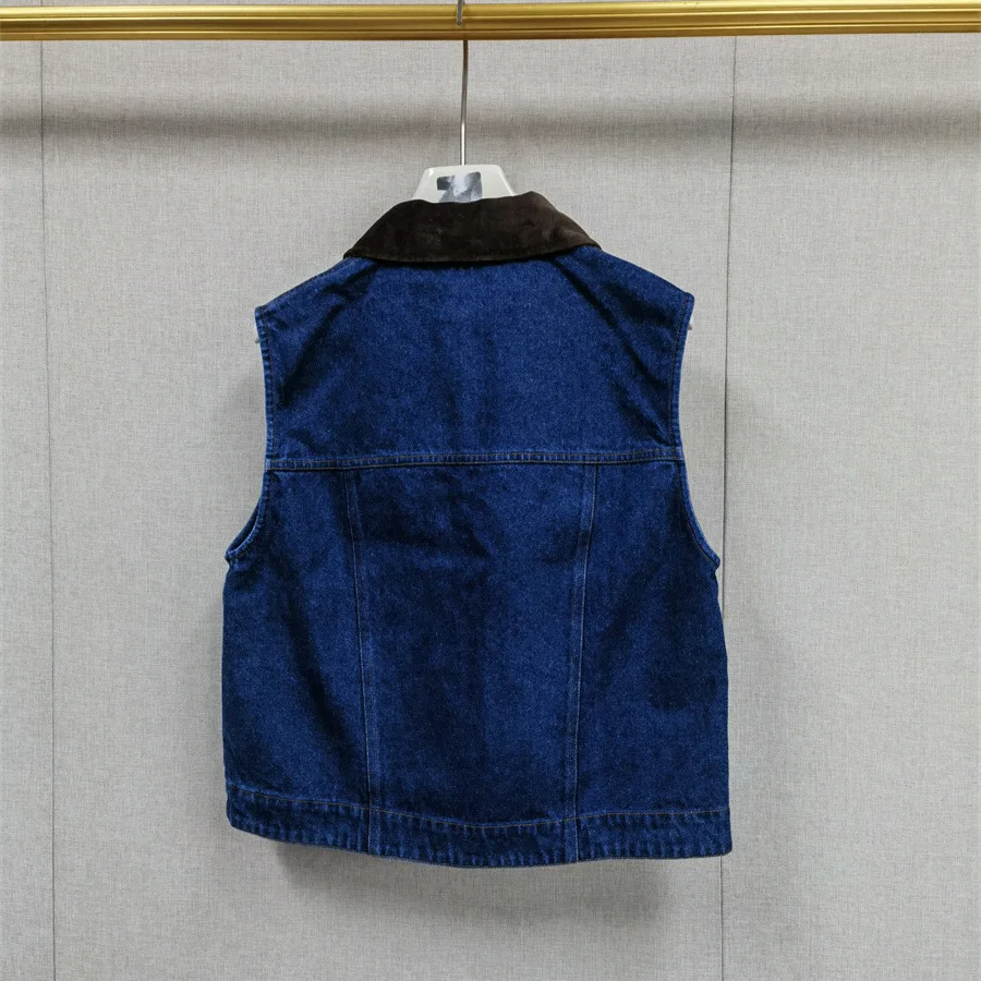 سترة جينز بدون أكمام بياقة دائرية وألوان متباينة فرنسية لخريف 2025 - خزانة ملابس متعددة الاستخدامات أساسية #4