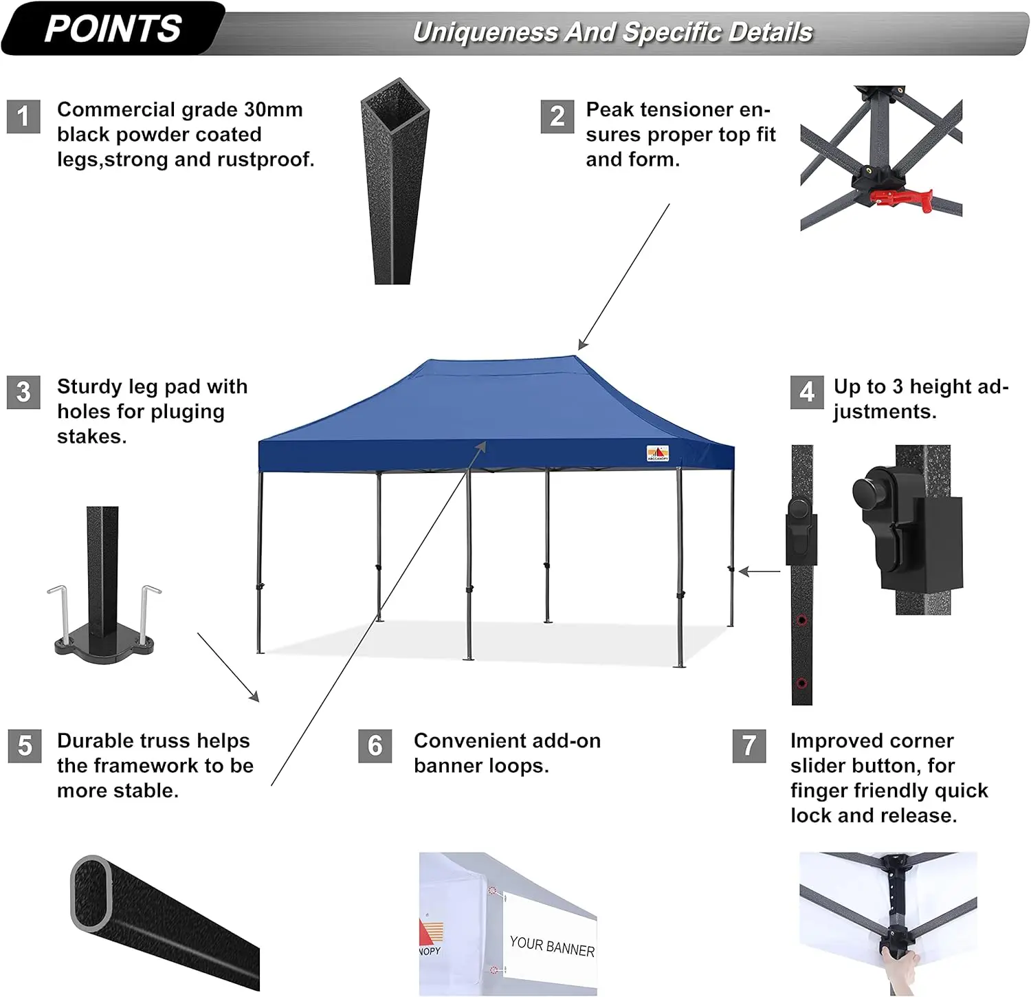 Tenda a baldacchino Pop-Up Patio 10x20 Commercial-Series (blu Navy)