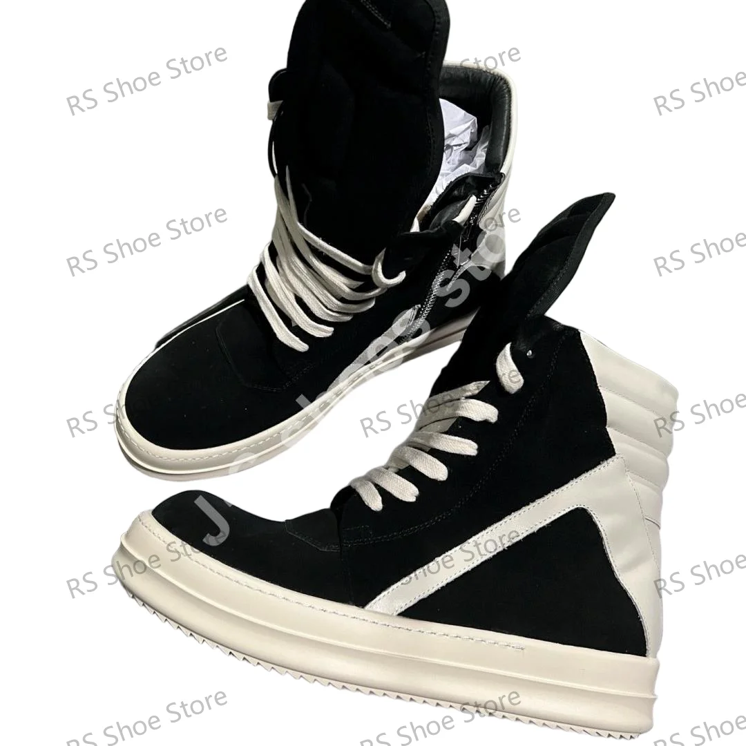 

Ro Men Sneaker Black Suede High Top Shoe Lace Up Women Casual Shoes Classics Design Boots Zipper Cow Suede Ankle Boot