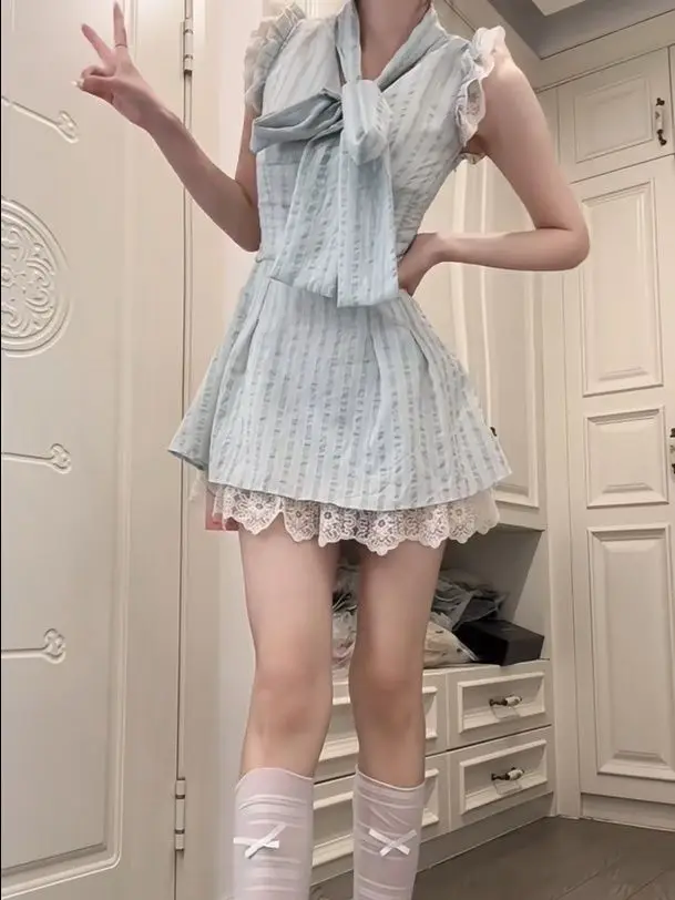 Kawaii Kant Slanke Dames Jurken Y2k Mini Rok Mouwloze Zoete Jurk Harajuku Korea Grunge Goth Punk Vintage Jaren 2000 Zomer Fee