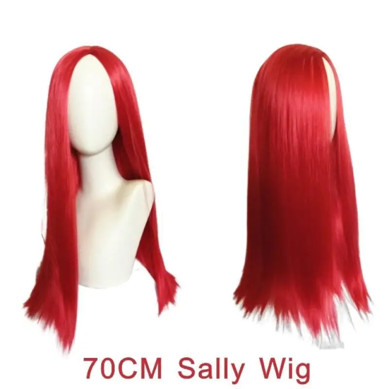 Perruque de Cosplay Anime The Nightmare Before Sally pour femmes, cheveux synthétiques longs rouges d'halloween avec raie centrale 70CM, accessoires de perruques