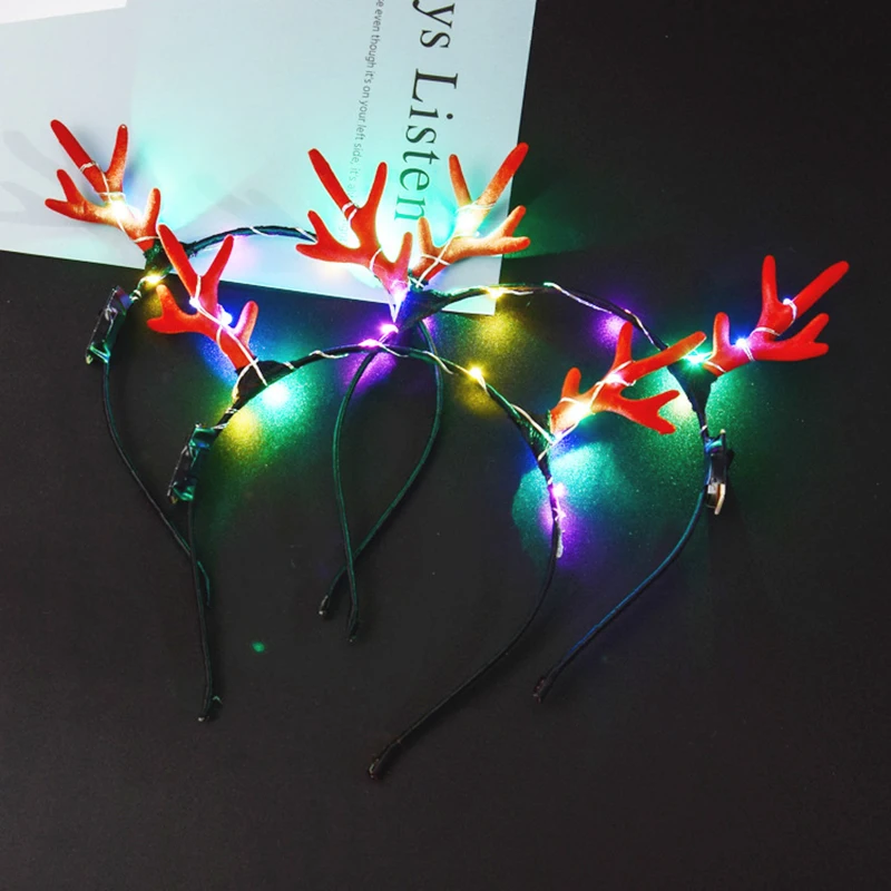 Criativo estilo de natal brilhante antler faixas de cabelo meninas led luz flash cocar festa de férias atividade suprimentos crianças presente