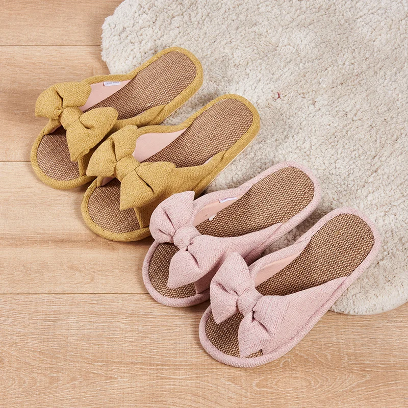 Women's Slippers for Spring, Autumn, and Summer, Indoor Home Non-Slip Wooden Floor Silent Slippers for All Seasons with Bowknot image 4