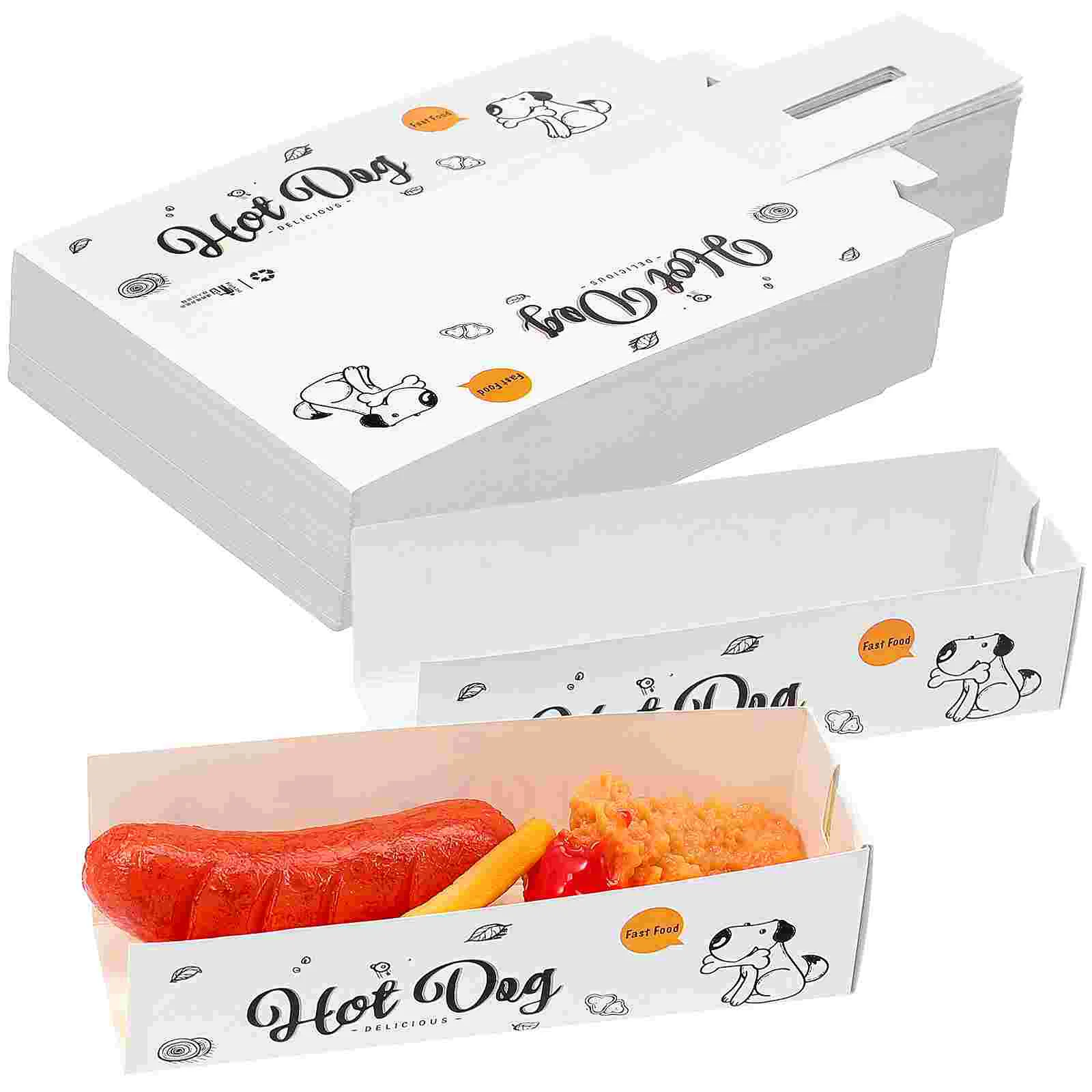 

100 Pcs Hot Dog Box Food Packing Box Disposable Snack Box Temporary Container Catering Supplies Party Tableware Festive Event