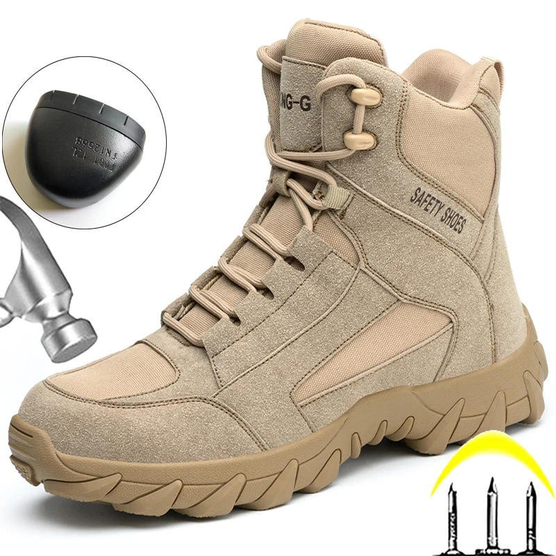 Anti scalding Welding boots Puncture-Proof Safety Shoes Men Outdoor desert tactical boots Work Shoes Protective Shoes Non-slip