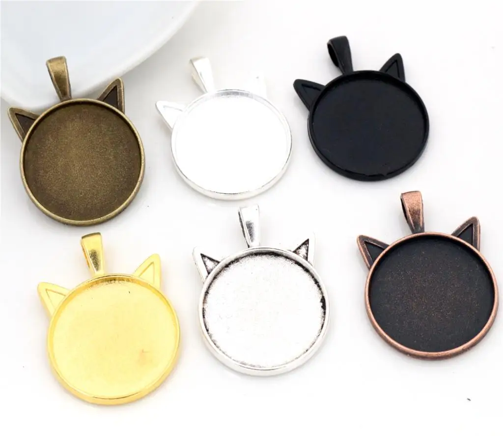 New Fashion 5pcs 25mm Inner Size Classic 6 Colors plated Cat Style Cabochon Base Setting Charms Pendant