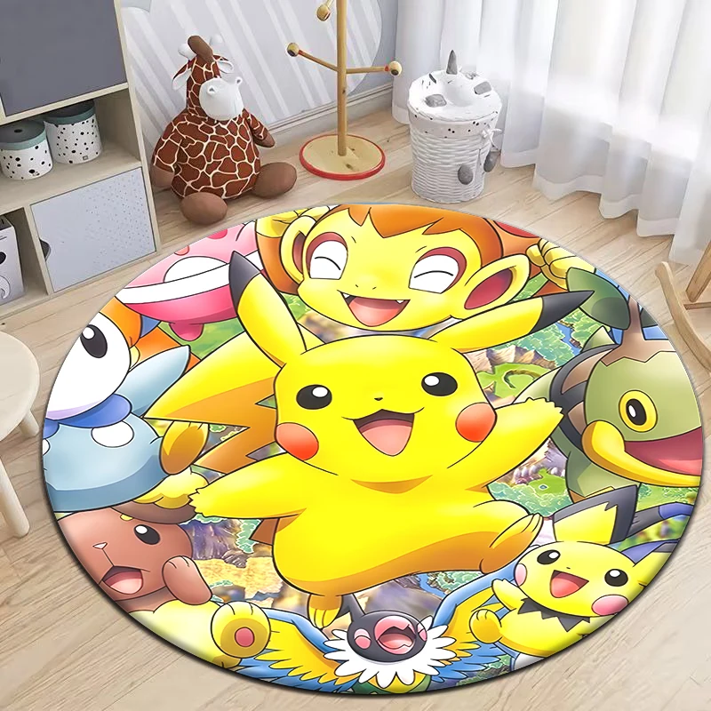 Pokémon Pikachu Printed Pattern Round Rug, Bedroom Decorative Rug, Used Living Room Bathroom Non-slip Floor Decoration Soft