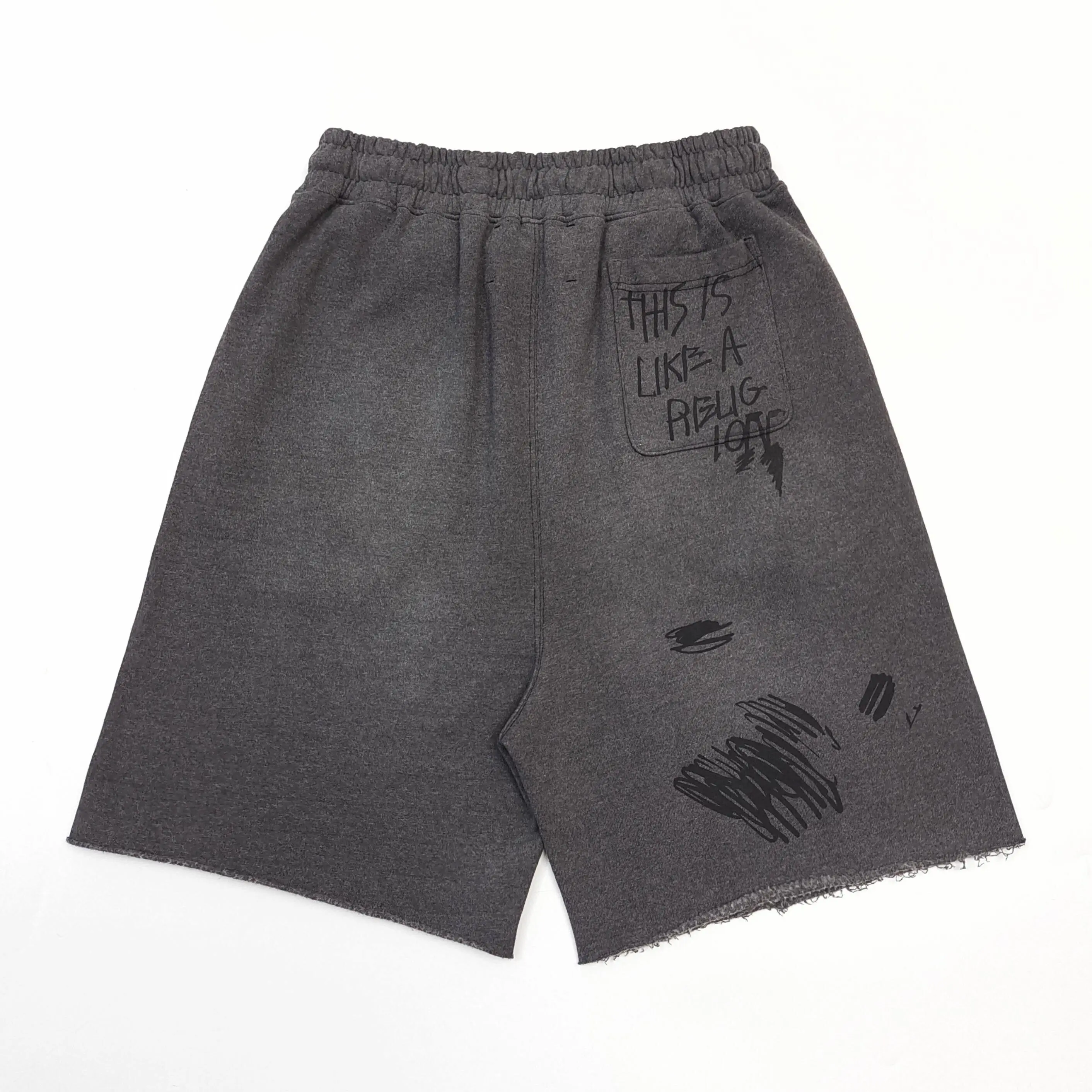 Paly Hollywood Hot Diamond Graffiti Alphabet Washed Old Five-Point Pants Curled Shorts