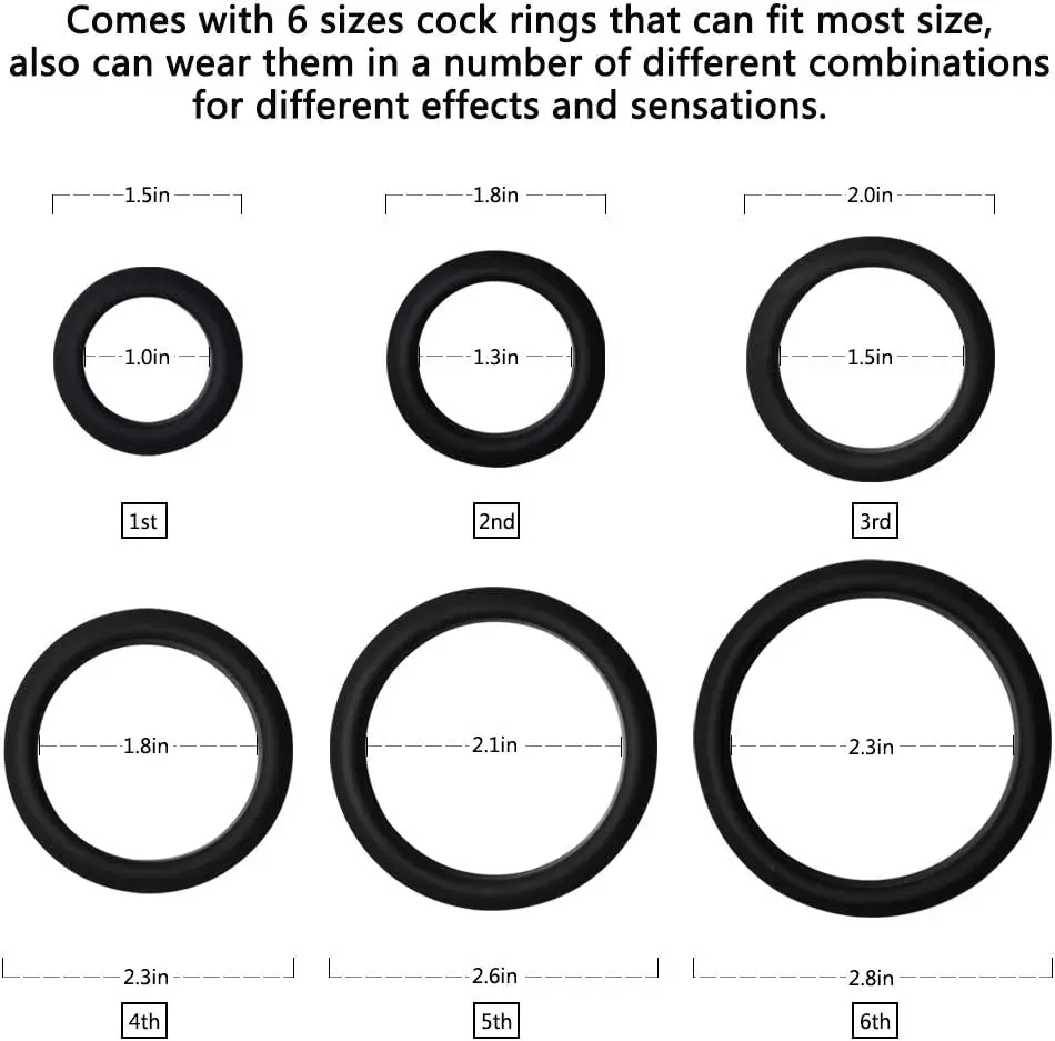 แหวนอวัยวะเพศชายมี6ขนาดที่แตกต่างกันแหวนซิลิโคนสำหรับผู้ชายหรือคู่เซ็กซ์ทอยผู้ใหญ่
