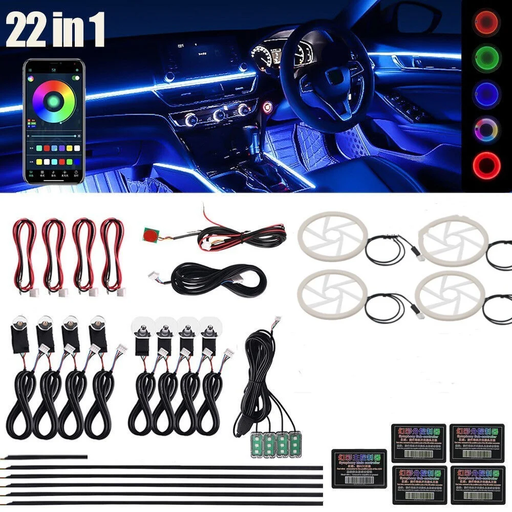 

22 IN 1 Universal Car Interior Ambient Light Strip RGB LED Symphony Atmosphere Light Dashboard Door Decoration with App Control