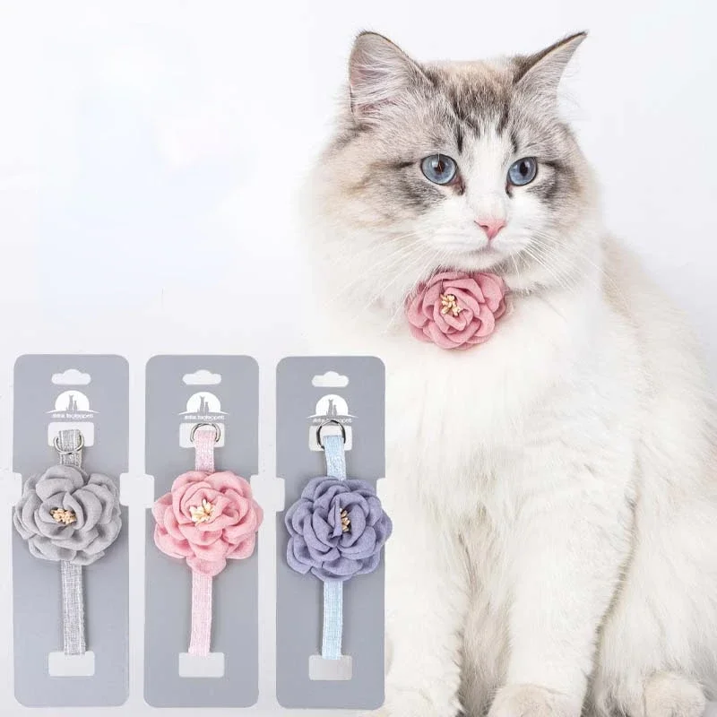 

Pet Collars New Cat Camellia Flower Cat Collars Cute Princess's Birthday Adjustable Dog Dressing Tool Pet Accessories Supplies