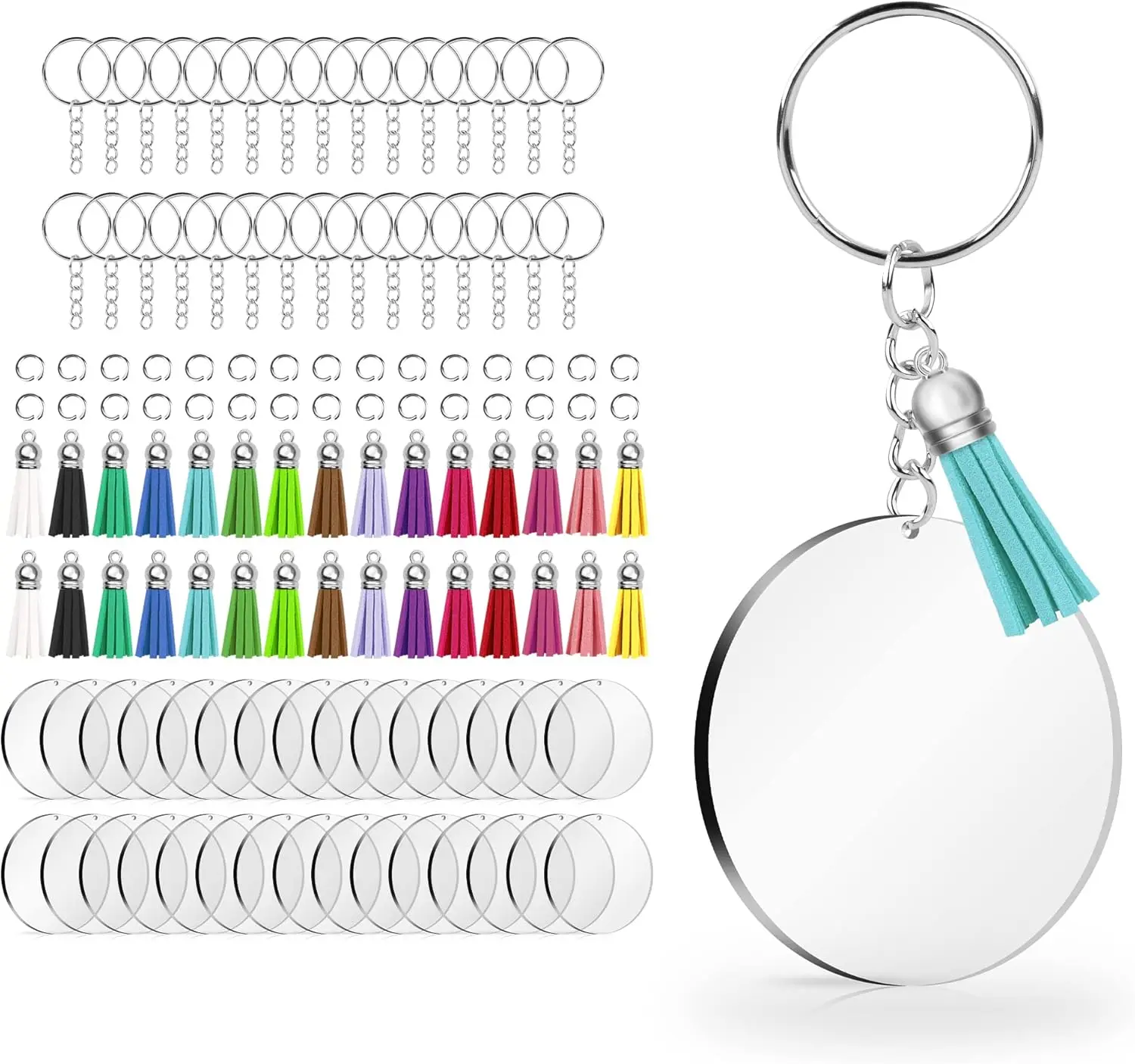 

pcs Acrylic Keychain Blank Kit: Silver Tassels, Rings & Jump Rings for Craft, DIY Jewelry Making