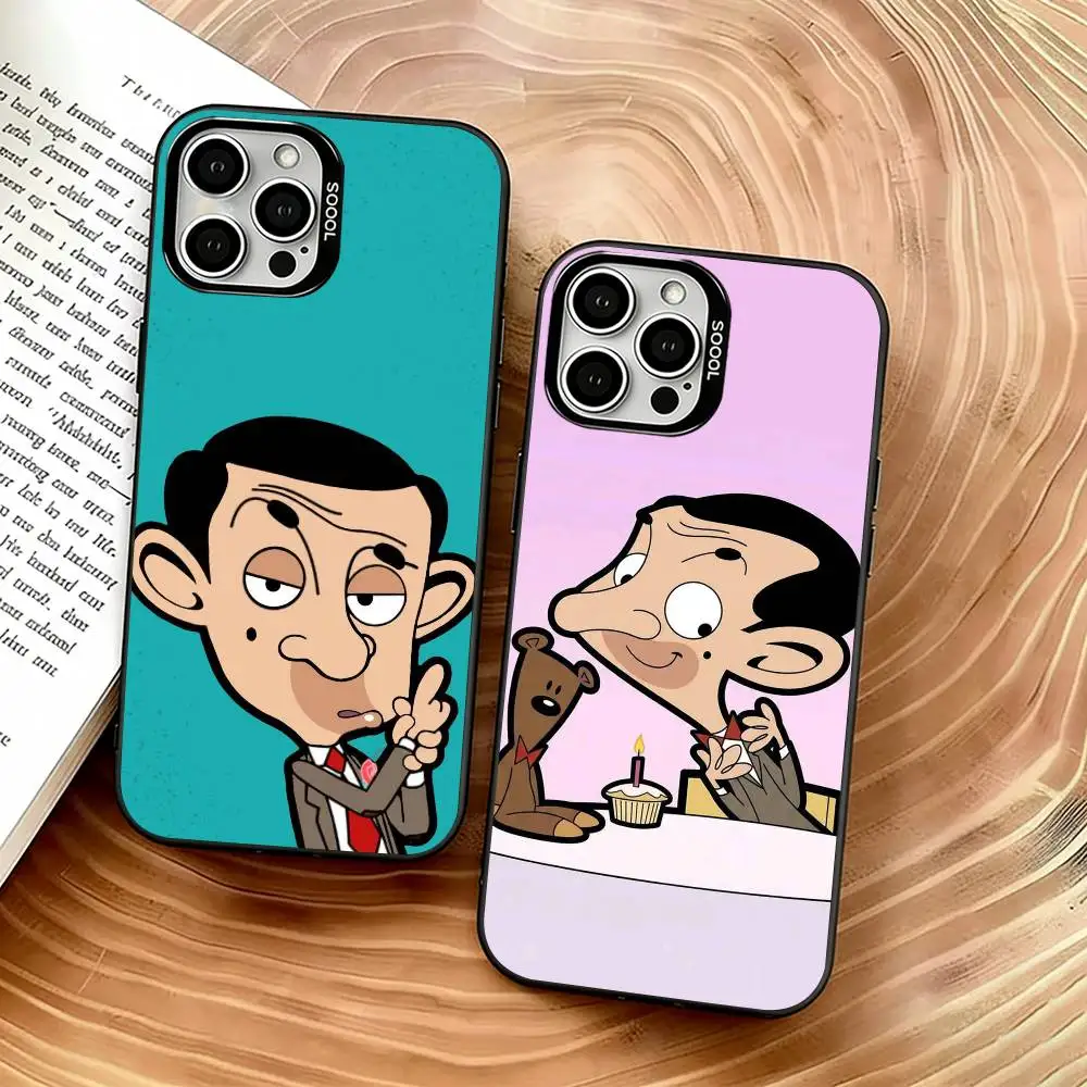

Animated Mr. Bean Phone Case For iPhone 17,16,15,14,13,12,11 Plus,Pro Max,XS,Colored Silver Plated Inside Cover