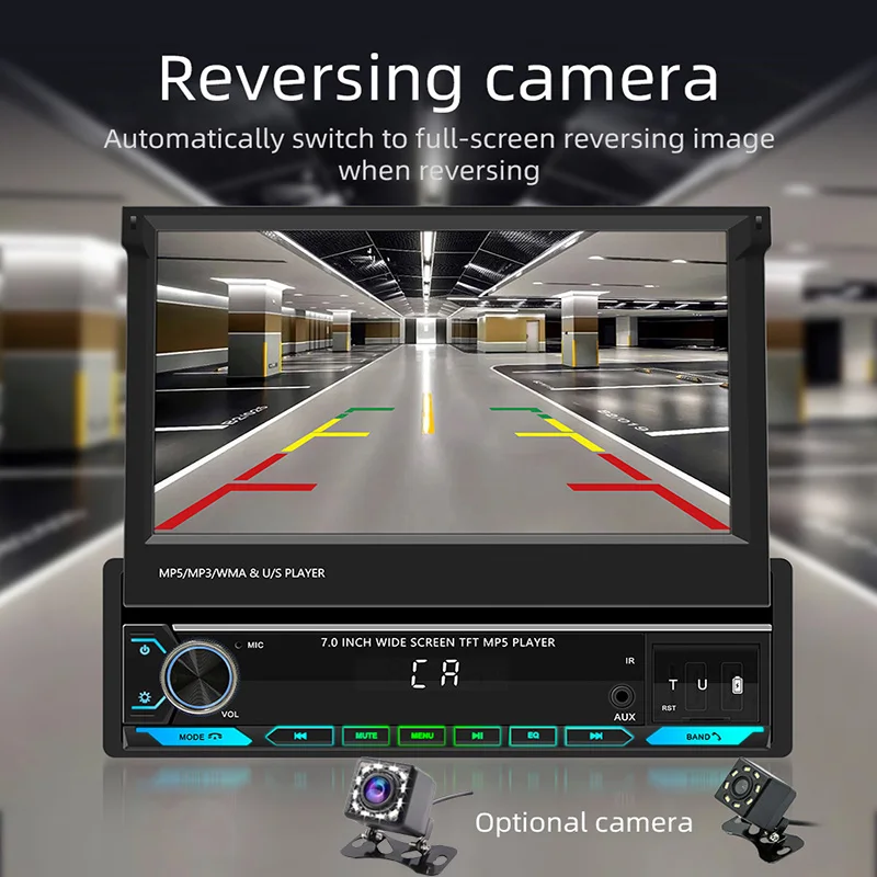 Autoradio Touch Screen retrattile da 7 pollici lettore Video multimediale singolo Din Wireless Carplay ricevitori Audio per Auto Android