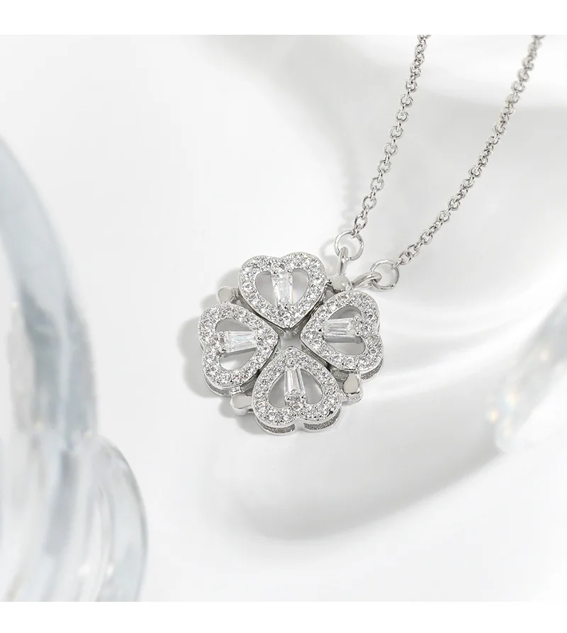 CARLIDANA Transform Luxury Four Leaf Clover Pendant Necklace Crystal Gold Color Heart Love Jewelry for Women Gift