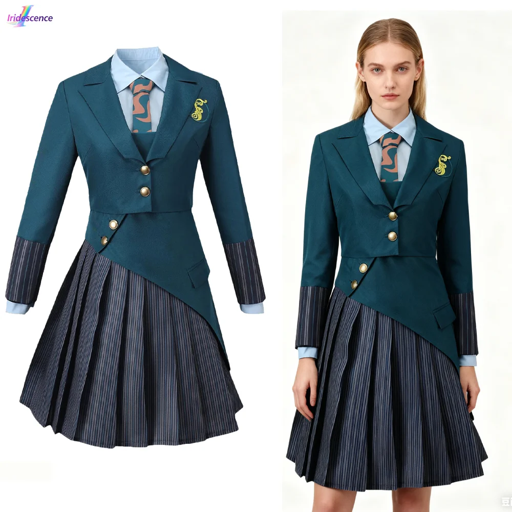 

Эльфаба, школьная форма для косплея, костюм для женщин и девочек, синяя рубашка, зеленое пальто, полосатое платье, наряд на Хэллоуин, Рождественскую вечеринку, маскировка