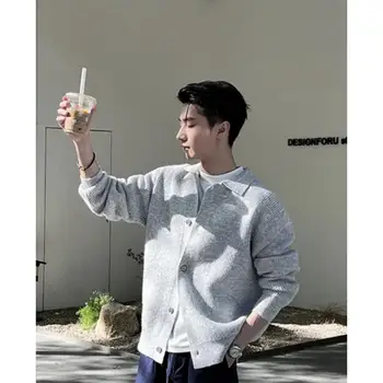 가을/겨울 신사복 옷깃 폴로 캐주얼 니트 탑 솔리드 컬러 미니멀리스트 유휴 스타일 한국 패션 트렌디 스웨터 자켓 