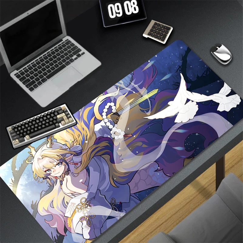 

Mouse Pad Office PC Gamer Cabinet Extended Desk Mat Laptop Anime Kawaii Dragon Girl Mousepad Arknights Shu Non Slip Keyboard Pad