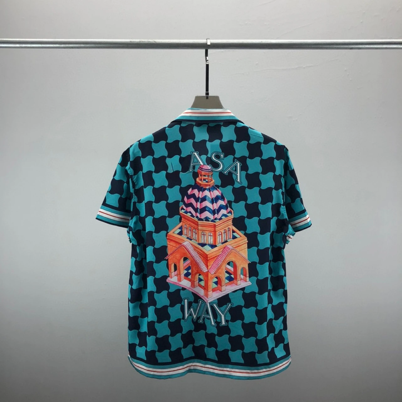 2024 Summer New Ca Short Sleeved Shirt Set Checkered 3D Printed Pattern Shirts for Men Beach Shorts Shirts PajamaCollar