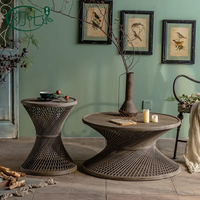Japanese Style Small Apartment Living Room Round Table B&B Hotel Lobby Table Modern Simple Rattan Small Coffee Table