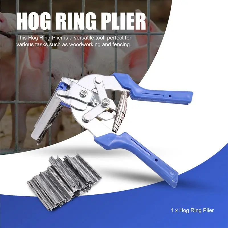 CYCLI-3X Hog Ring Plier Tool With 1800Pcs M Clips Staples Chicken Mesh Cage Wire Fencing Anti-Slip Handle Hand Tools